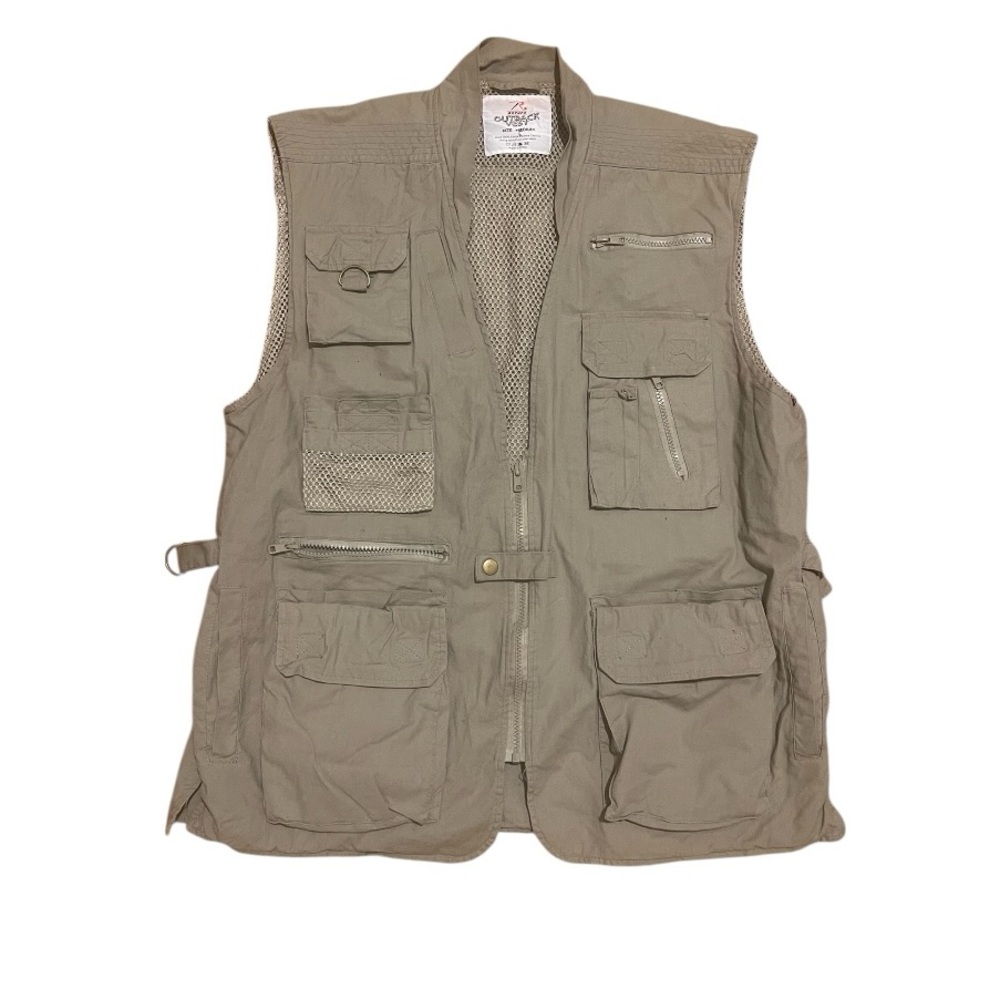 Rothco Tactical Utility Hunting Khaki Y2K Multi Pocket Zip Men Outback Vest Sz M